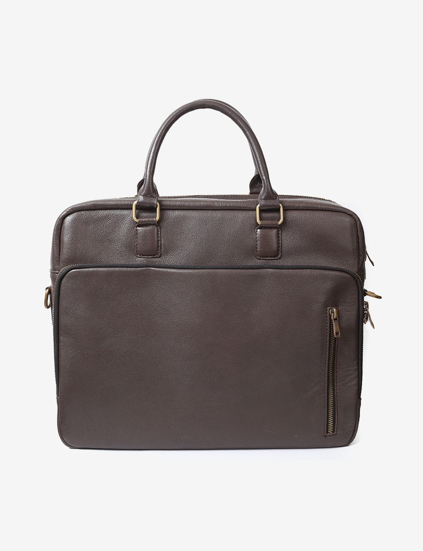 Luxury Brown Leather Laptop Bag with Double Zipper Compartment
